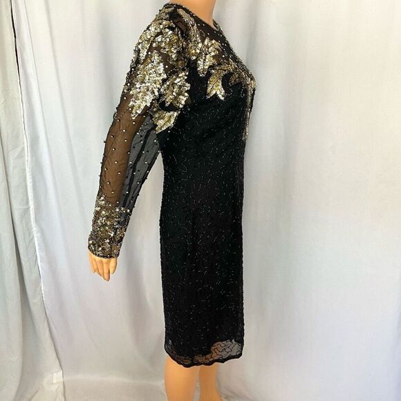 Vintage Haute Sheer Silk Sequin Coctail Dress Silver gold sequin Women’s 10 by N - Picture 2 of 14